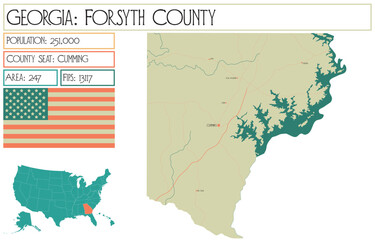 Large and detailed map of Forsyth County in Georgia USA.