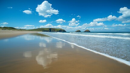 Serene Beach Scene with Gentle Waves and Clear Sky