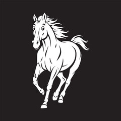 Running white horse vector illustration on black background.