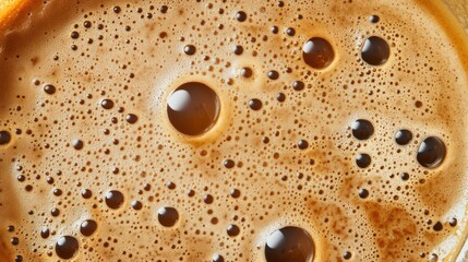 Close-up of a warm, frothy coffee surface with rich bubbles and a creamy texture.