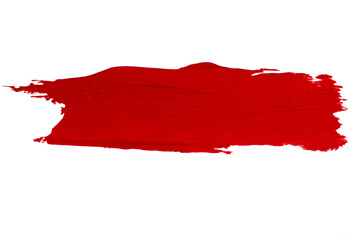 Smear of red lipstick on an empty background. Beauty product, bold and vibrant color.