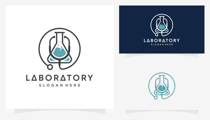 Unique vector combined of lab glass with stethoscope medical equipment shape icon symbols. Abstract idea of science and medical research logo design graphic.