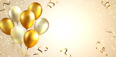 Gold balloons and glitter background  © fromage