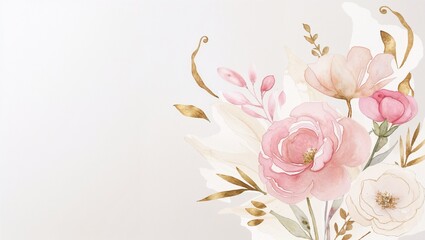 Elegant Watercolor Roses with Gold Accents
