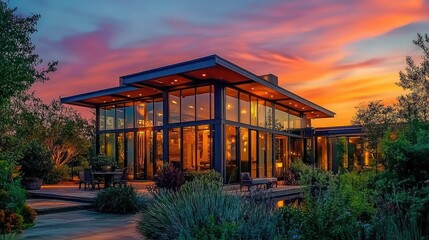 Obraz premium Contemporary Home Design at Sunset in Dallas