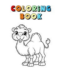 Cute Camel Cartoon , Wildlife Animal Coloring Page , Animal Coloring Book for Children , Vector Illustration