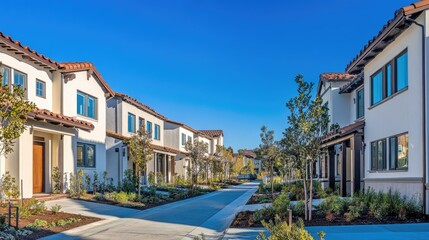 Obraz premium Inviting Street View of Newly Built Homes