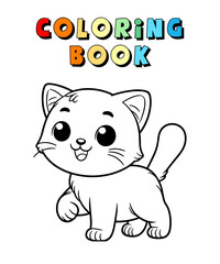 Cute Kitten Cartoon , Pet Animal Coloring Page , Cat Animal Coloring Book for Children , Vector Illustration