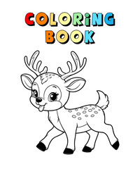 Cute Deer Cartoon , Wildlife Animal Coloring Page , Animal Coloring Book for Children , Vector Illustration