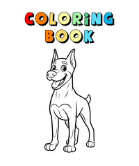 Cute Dobermann Cartoon , Pet Animal Coloring Page , Dog Animal Coloring Book for Children , Vector Illustration