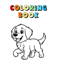 Cute Golden RetrieverCartoon , Pet Animal Coloring Page , Dog Animal Coloring Book for Children , Vector Illustration