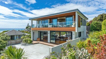 Fototapeta premium Modern Home with Open Terrace and Scenic Views
