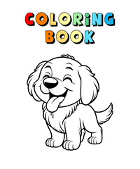 Cute Golden RetrieverCartoon , Pet Animal Coloring Page , Dog Animal Coloring Book for Children , Vector Illustration