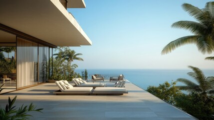 Fototapeta premium Stylish Two-Storey Residence with Scenic Ocean View