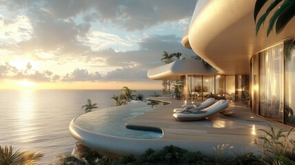 Fototapeta premium Contemporary Architectural Gem by the Ocean
