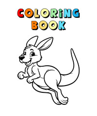 Cute Kangaroo Cartoon , Wildlife Animal Coloring Page , Animal Coloring Book for Children , Vector Illustration