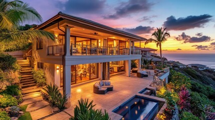 Obraz premium Stunning Contemporary Home with Sunset Views