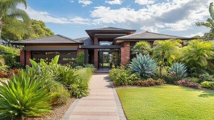 Naklejka premium Modern Australian Home Surrounded by Lush Greenery
