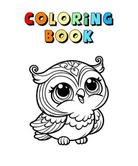 Cute Owl Cartoon , Wildlife Animal Coloring Page , Animal Coloring Book for Children , Vector Illustration