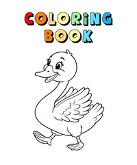 Cute Swan Cartoon , Poultry Animal Coloring Page , Animal Coloring Book for Children , Vector Illustration