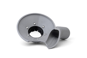 Dust collector for grinder under vacuum cleaner isolated on white background.