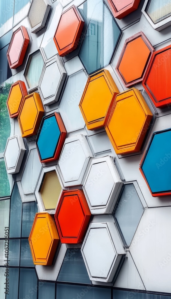 Poster colorful hexagonal pattern. modern architectural detail with geometric shapes. abstract background