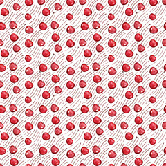 Watercolor seamless pattern with berries and cherry twigs
