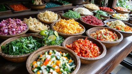 Fototapeta premium A tempting array of colorful Isan food, plated artistically,