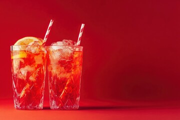 Red cocktail drinks on red background with generative ai