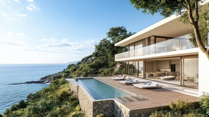 Fototapeta premium Modern Sleek Two-Storey Home with Large Terrace