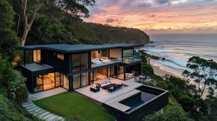 Fototapeta premium Modern Two-Storey Home with Scenic Terrace