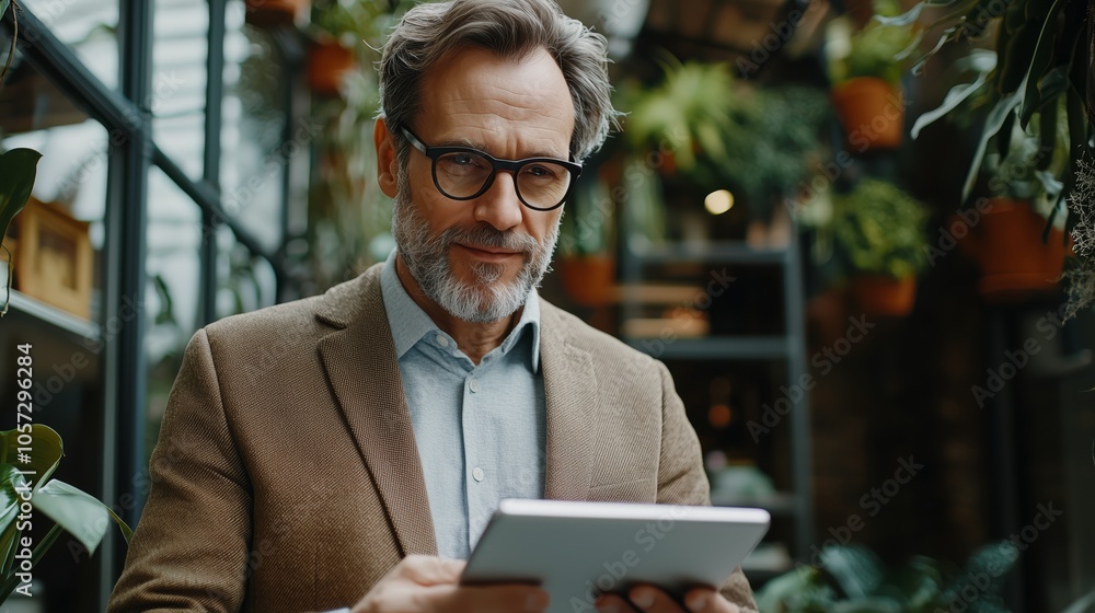 Poster businessman analyzing data for resource allocation