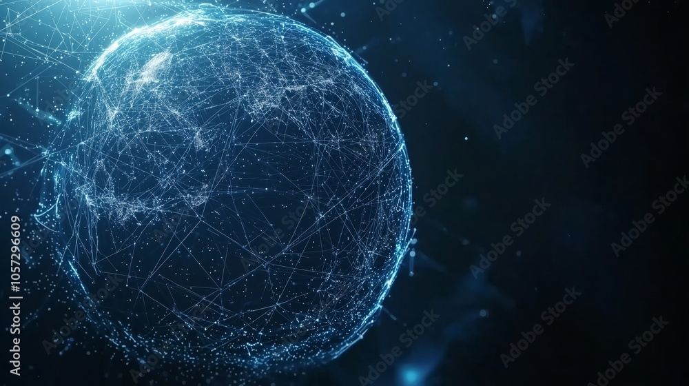 Poster digital globe with connecting lines on dark background