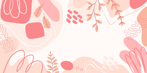 Monochrome Floral Banner with Organic Abstract Shapes. Playful abstract composition in coral and peach tones.