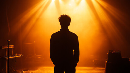 Technician adjusting backlight during a performance in a dimly lit venue, enhancing the atmosphere for the audience's enjoyment