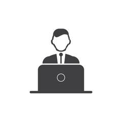 Blogger with laptop icon in black simple design