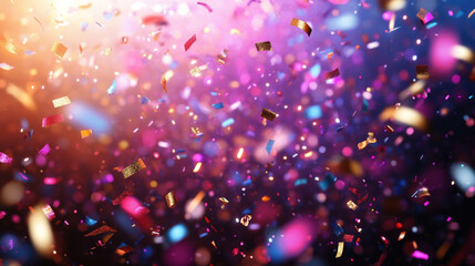 Colorful confetti bursting against a vibrant background, celebrating the arrival of a new year filled with excitement and joy