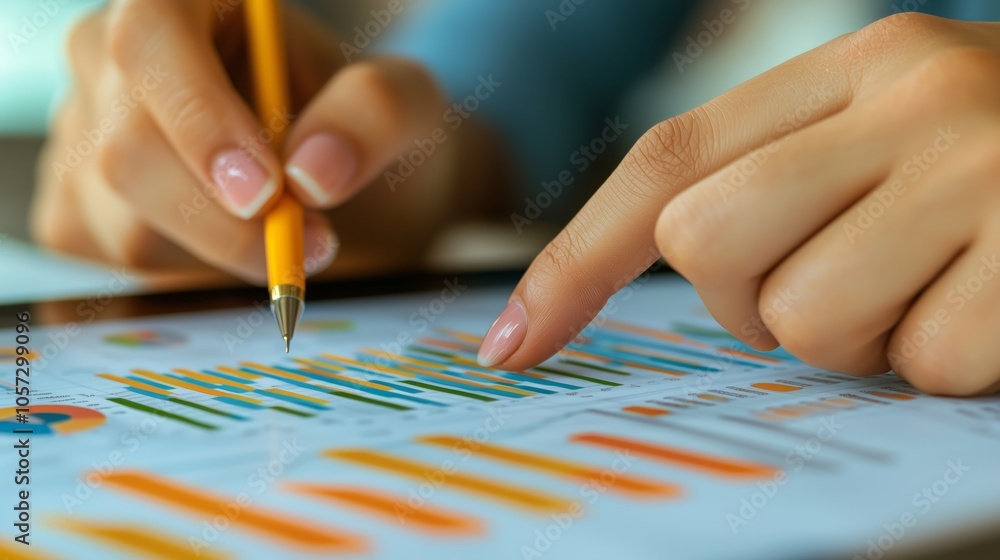 Poster hands pointing at financial graphs and charts