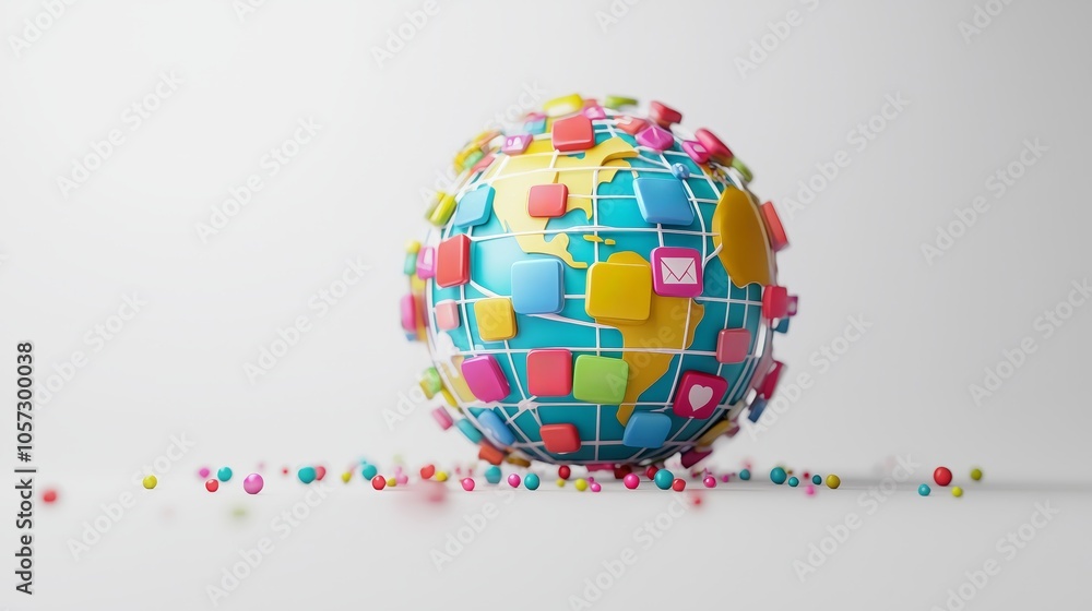Poster abstract 3d globe surrounded by network icons