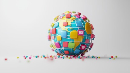 Obraz premium Abstract 3D Globe Surrounded by Network Icons