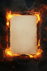 Illustration of a blank gaming card with charred trim edge, a white parchment center blank display