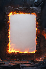 Illustration of a blank gaming card with charred trim edge, a white parchment center blank display