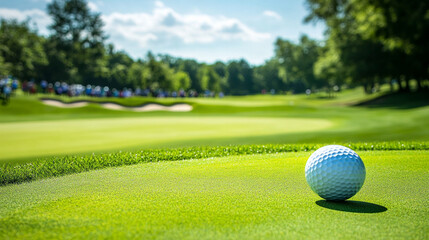 Fototapeta premium Exciting golf tournament in a sunny setting with an enthusiastic audience enjoying the competition on the lush green course