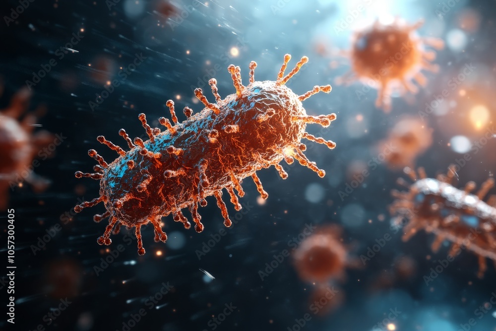 Aufkleber an intricate view of a bacterium with complex structure, floating in space, surrounded by an etherea