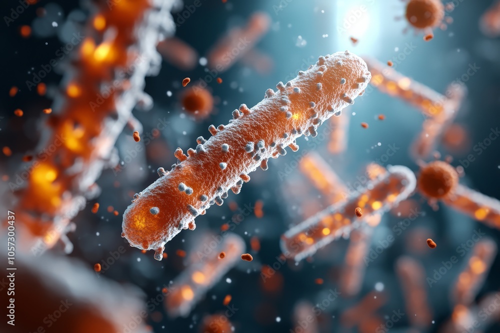 Aufkleber an abstract image capturing microscopic virus structures floating amongst particles, showcasing thei