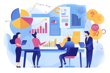 Businesspeople Analyzing Data and Charts with Laptops and Presentation