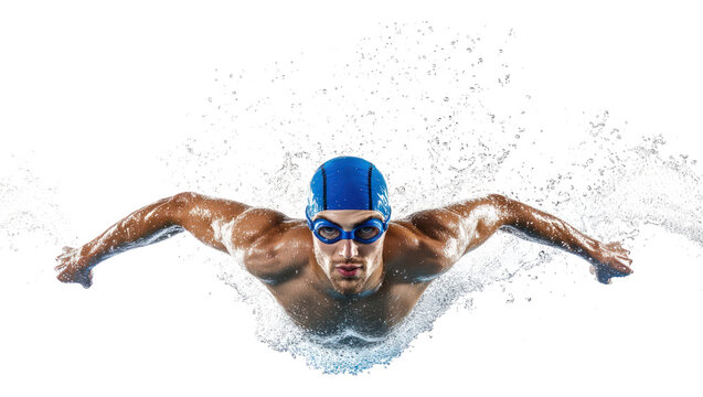 PNG Muscular swimmer swimming water cap.