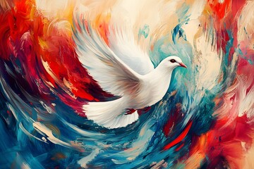 Obraz premium White Dove Soaring Through Abstract Swirls of Color