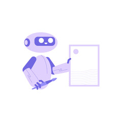 Robot Holding Document In Flat Vector Illustration Symbolizing AI Documentation, Technology, And Automation, Isolated On White Background.