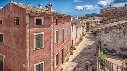 Street Scene, Traditional Architecture, Alcúdia, Mallorca, Balearic Islands, Spain, Europe